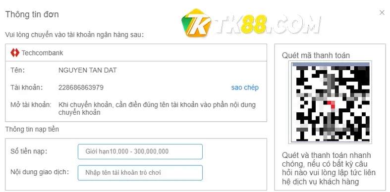 Những lưu ý khi thực hiện hướng dẫn nạp tiền TK88